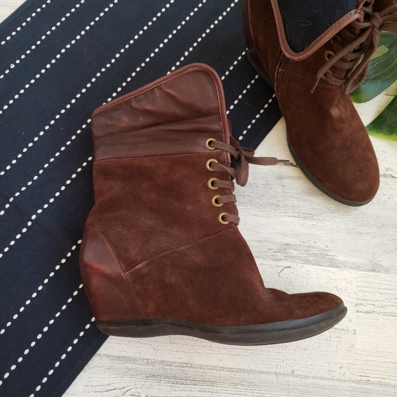 Camper| Wedge Leather Fold Over Ankle Boots Zip Side Size 37 - Picture 4 of 7